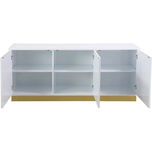 Meridian Furniture Cosmopolitan 3-Door Wood Veneer Lacquer Sideboard with Gold Stainless Steel Base & Handles, White