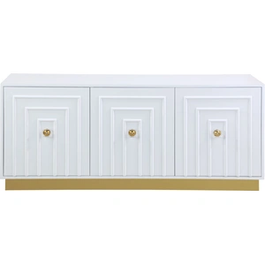 Meridian Furniture Cosmopolitan 3-Door Wood Veneer Lacquer Sideboard with Gold Stainless Steel Base & Handles, White