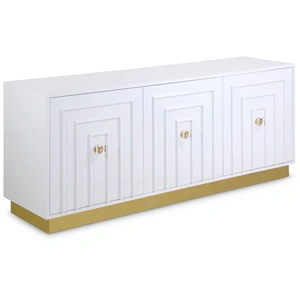 Meridian Furniture Cosmopolitan 3-Door Wood Veneer Lacquer Sideboard with Gold Stainless Steel Base & Handles, White
