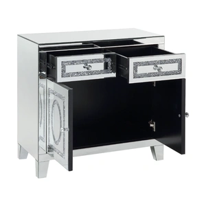 ACME Glam Noralie Mirrored/Faux Diamonds Cabinet w/2 Drawers & 2 Doors