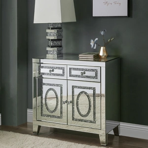 ACME Glam Noralie Mirrored/Faux Diamonds Cabinet w/2 Drawers & 2 Doors
