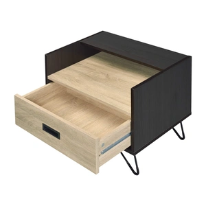 ACME Melkree Wood/Metal Accent Table/Nightstand, Oak/Black