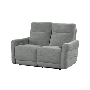 Homelegance Edition Polyester Fabric Power Double Lay Flat Reclining Loveseat, Gray