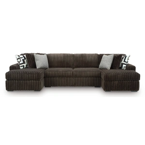 Ashley Furniture Midnight-Madness 3-Piece U-Shaped Polyester Sectional Sofa w/2 Chaises, Chocolate