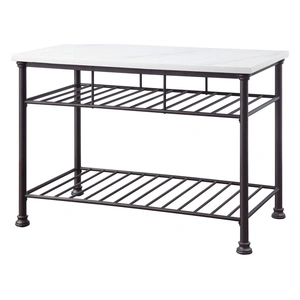 ACME Freyja Wood/Metal/Artificial Stone Kitchen Island, White Cultured Marble/Gray