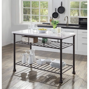ACME Freyja Wood/Metal/Artificial Stone Kitchen Island, White Cultured Marble/Gray