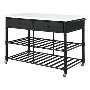 ACME Emery Wood/Metal/Artificial Stone Kitchen Island, White Cultured Marble/Gray