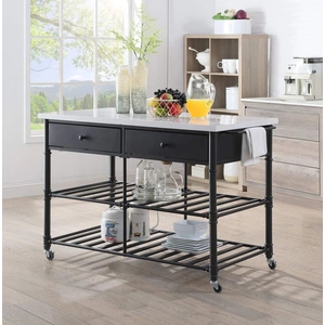 ACME Emery Wood/Metal/Artificial Stone Kitchen Island, White Cultured Marble/Gray