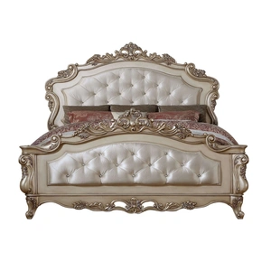 ACME Gorsedd Fabric Tufted Panel Bed, Antique White