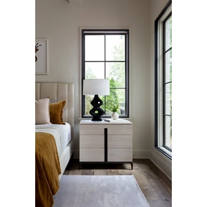 Universal Furniture Maren Wood/Metal Stone Top Nightstand w/3 Drawers, Silver Lining
