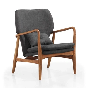 Manhattan Comfort Bradley Linen Weave Accent Chair, Charcoal/Walnut
