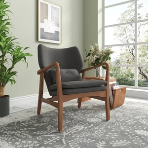 Manhattan Comfort Bradley Linen Weave Accent Chair, Charcoal/Walnut