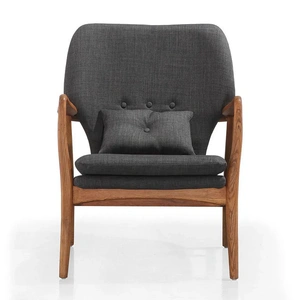 Manhattan Comfort Bradley Linen Weave Accent Chair, Charcoal/Walnut