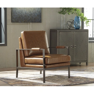 Ashley Furniture Peacemaker Faux Leather/Metal Accent Chair in Brown