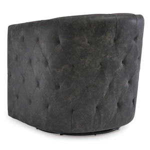 Ashley Furniture Brentlow Faux Leather/Metal Swivel Accent Chair in Distressed Black