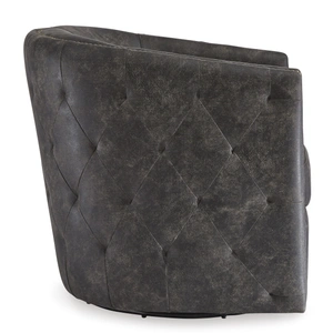 Ashley Furniture Brentlow Faux Leather/Metal Swivel Accent Chair in Distressed Black