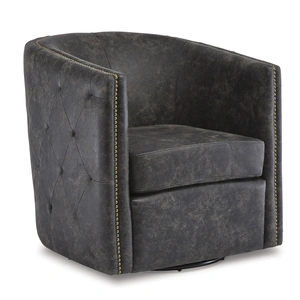 Ashley Furniture Brentlow Faux Leather/Metal Swivel Accent Chair in Distressed Black