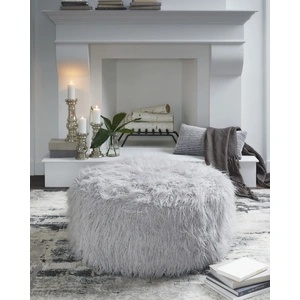 Ashley Furniture Galice 40-inch Round Oversized Accent Ottoman - Light Gray Textured Polyester, Light Gray
