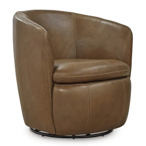 Ashley Furniture Kierreys Leather/Metal Swivel Accent Chair in Caramel