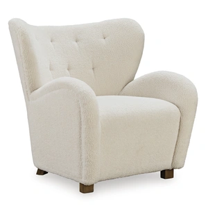 Ashley Furniture Larbell Polyester/Wood Accent Chair in Ecru