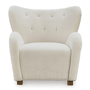 Ashley Furniture Larbell Polyester/Wood Accent Chair in Ecru