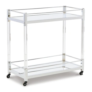 Ashley Furniture Chaseton Acrylic & Metal Bar Cart | Modern Glam Drink Station, Clear/Silver Finish
