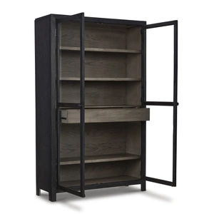 Ashley Furniture Lenston Vertical 2-Door, 1-Drawer Accent Cabinet | Black & Gray, Black/Gray