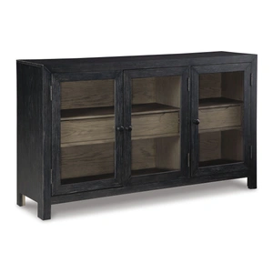 Ashley Furniture Lenston Horizontal 3-Door, 2-Drawer Accent Cabinet | Black & Gray, Black/Gray
