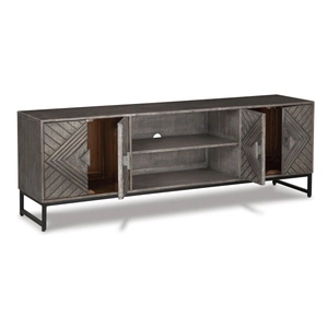 Ashley Furniture Treybrook 71-inch Accent Cabinet | Distressed Gray & Industrial Black, Distressed Gray