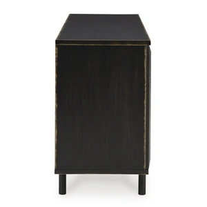 Ashley Furniture Fair Ridge 3-Door Accent Cabinet | Geometric Black Storage, Distressed Black