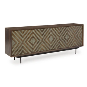 Ashley Furniture Dreggan 4-Door Wood Accent Cabinet | Brown & Gold Glam, Brown/Gold Finish