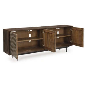 Ashley Furniture Dreggan 4-Door Wood Accent Cabinet | Brown & Gold Glam, Brown/Gold Finish