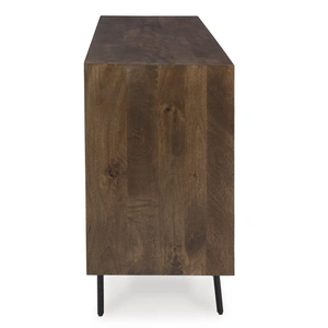 Ashley Furniture Dreggan 4-Door Wood Accent Cabinet | Brown & Gold Glam, Brown/Gold Finish