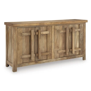 Ashley Furniture Dresor 4-Door Natural Wood Accent Cabinet | Storage Sideboard, Natural