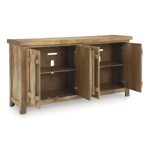 Ashley Furniture Dresor 4-Door Natural Wood Accent Cabinet | Storage Sideboard, Natural