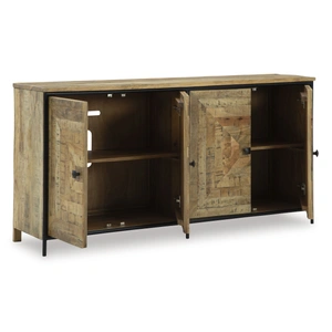 Ashley Furniture Camney 4-Door Wood Accent Cabinet | Two-Toned Storage, Brown/Black