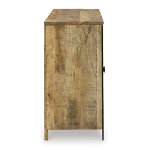Ashley Furniture Camney 4-Door Wood Accent Cabinet | Two-Toned Storage, Brown/Black