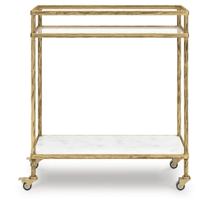 Ashley Furniture Plattfield Aluminum 2-Tier Bar Cart - Antique Gold & Marble, Antique Gold Finish