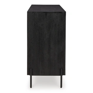 Ashley Furniture Vallisburg 3-Door Accent Cabinet | Black & Natural Mango Wood, Black/Natural