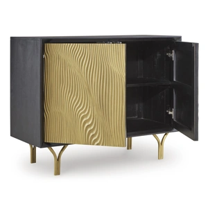 Ashley Furniture Tayner 2-Door Accent Cabinet | Luxe Black & Gold Storage, Black/Gold Finish