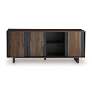 Ashley Furniture Welby 3-Door Accent Cabinet | Live Edge Acacia Wood Sideboard, Brown/Charcoal