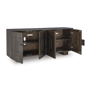 Ashley Furniture Cato Solid Mango Wood Accent Cabinet | 4-Door Storage, Dark Brown