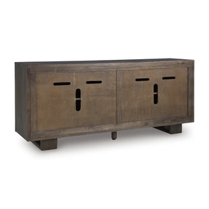 Ashley Furniture Cato Solid Mango Wood Accent Cabinet | 4-Door Storage, Dark Brown