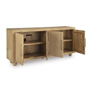 Ashley Furniture Niam 4-Door Wood Accent Cabinet | Light Antique Beige, Light Antique Beige