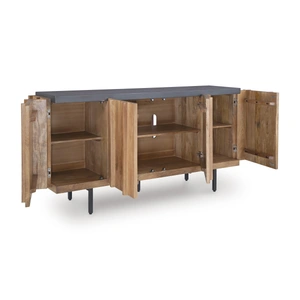 Ashley Furniture Quintavious 4-Door Accent Cabinet | Brown & Charcoal Storage, Brown/Charcoal