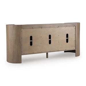 Ashley Furniture Fitzroy 3-Door Accent Cabinet | Solid Mango Wood & Marble Top, Brown/White