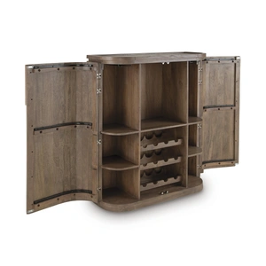 Ashley Furniture Landermont Wood Bar Cabinet - Solid Mango Wood & Wine Storage, Medium Brown