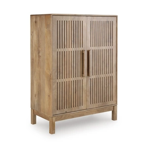 Ashley Furniture Pellamour Wood Bar Cabinet - Solid Mango Wood & Wine Storage, Natural Brown