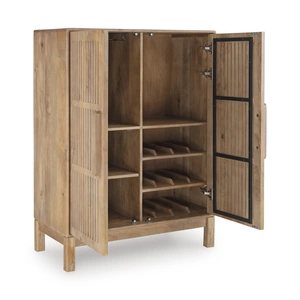 Ashley Furniture Pellamour Wood Bar Cabinet - Solid Mango Wood & Wine Storage, Natural Brown