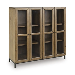 Ashley Furniture Wrenridge 4-Door Display Cabinet | Gray-Brown Wood & Glass, Gray Brown